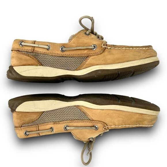 Sperry Top-Sider Intrepid 2 Eye Leather Mesh Linen Tan Beige Loafer Boat Shoes 7 - Picture 5 of 10
